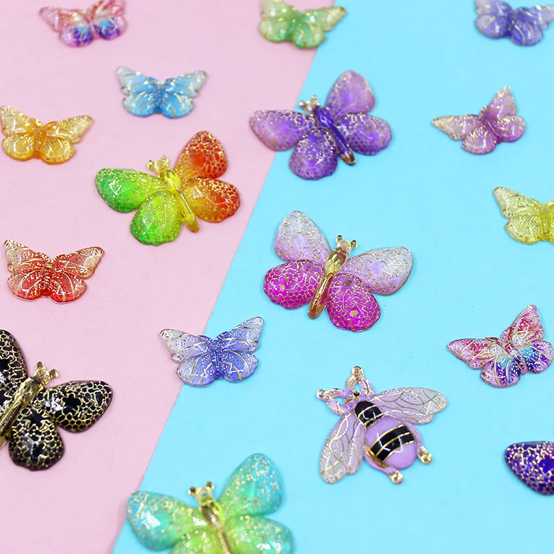 10pcs Color Resin Butterfly Charms Filler Addition for Slime DIY Polymer Accessories Toy Lizun Modeling Clay Kit for Kids