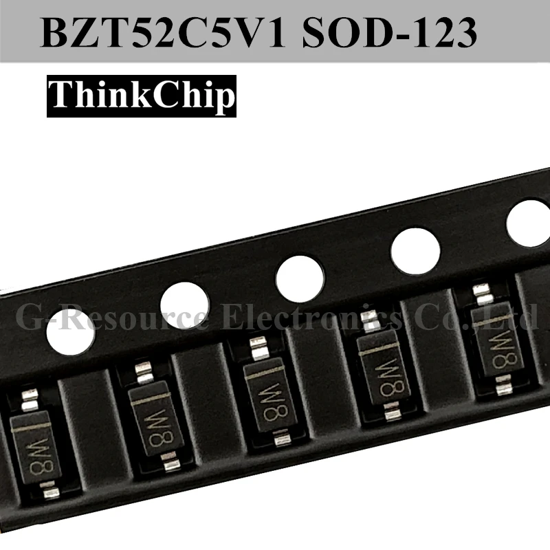 (100Pcs) BZT52C5V1 Sod-123 Smd 1206 Voltage Gestabiliseerd Diode 5.1V SOD123 (Markering W8)