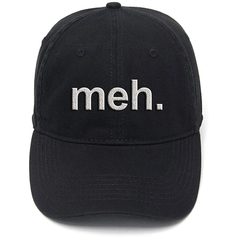 

Lyprerazy Meh Attitude Funny Washed Cotton Adjustable Men Women Unisex Hip Hop Cool Flock Printing Baseball Cap