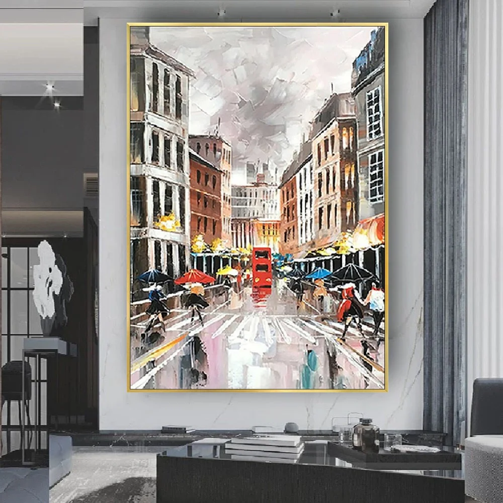 

Abstract City Building Scenery Picture Hand Painted Oil Painting On Canvas modern interior Wall Art For Living Room Home Decor