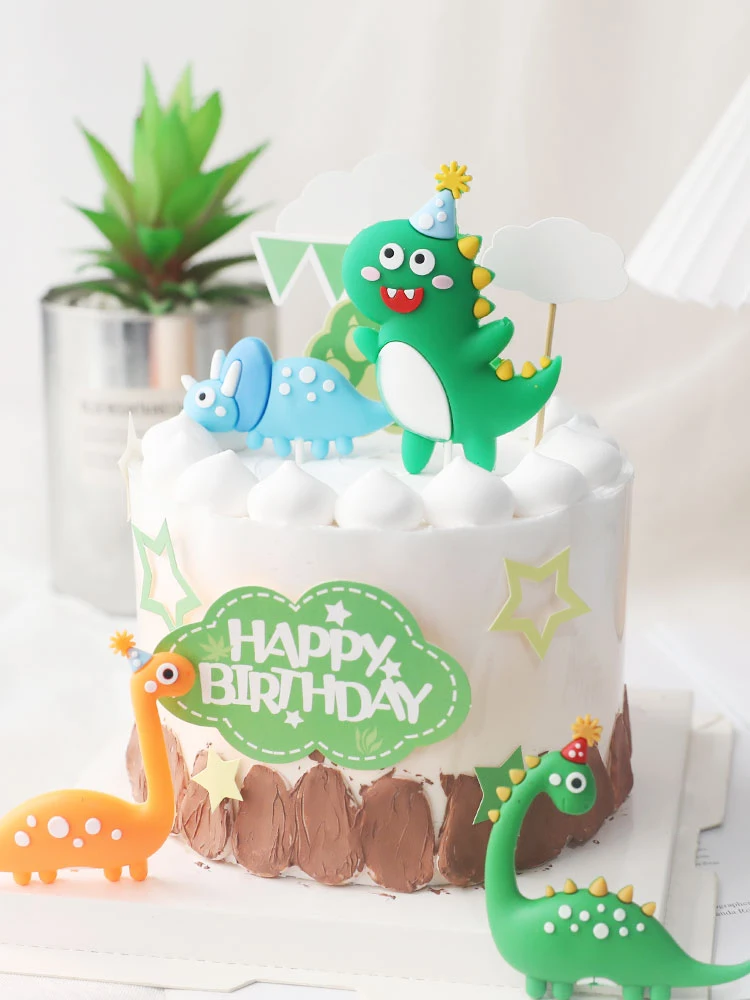 Artoon bebê dinossauro bolo topper dinossauro selva safari festa de aniversário decoração menino dinossauro animais decoração do bolo mundo jurássico