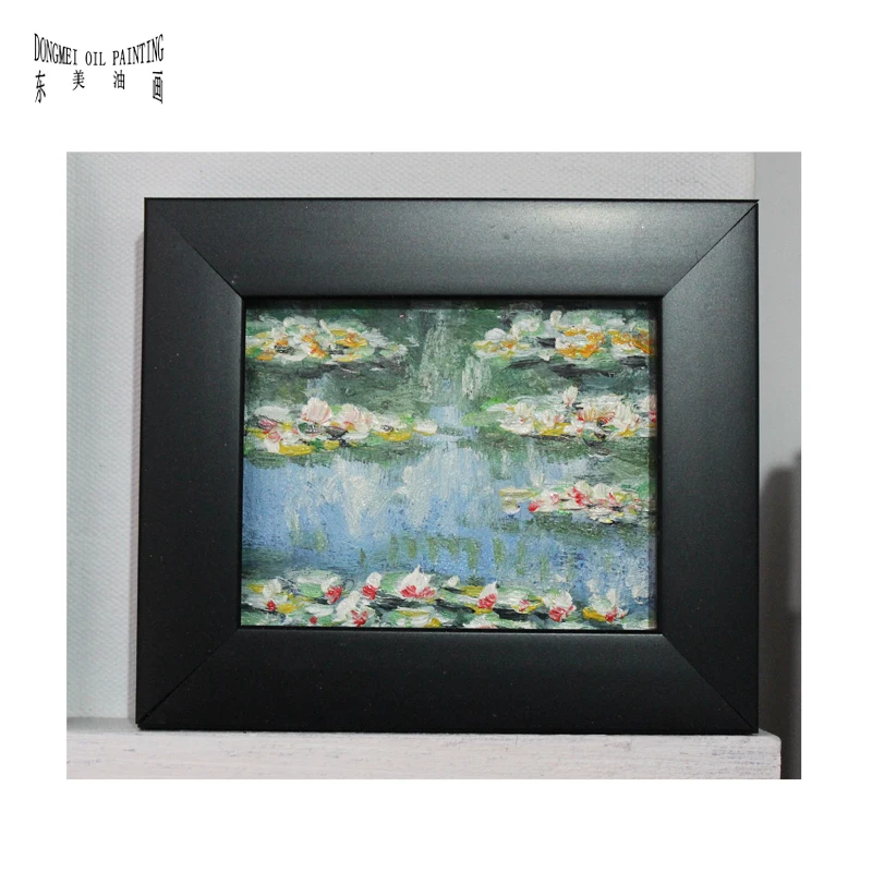 hand-painted oil painting Mini world famous paintings on Small thin board Match framework high quality  Water lily DM-928006