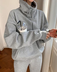 Woman Oversized Fleece Warm Pullover Two-Piece Suit Korean  Hoodie Sweatshirt Autumn Winter Carrot Jogging Pants Setup