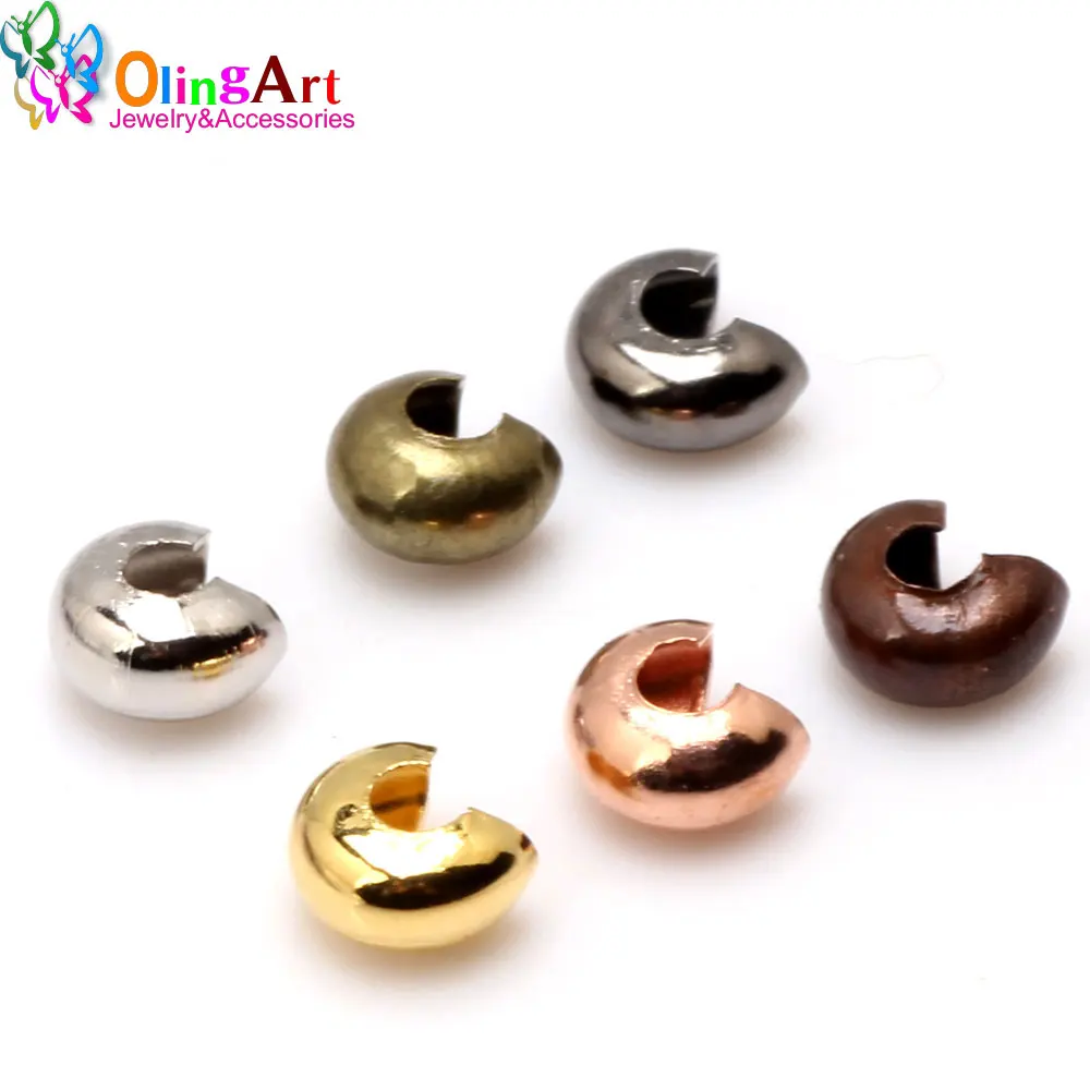 High Quality!Round Covers 4mm 5mm 60PCS  Rose gold/Gold/Gun black/Rhodium/Bronze/ Red copper Plated Alloy Crimp Beads Olingart