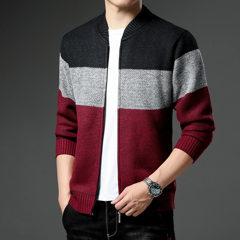 

2024 Autumn Winter Mens Striped Sweaters Men Fleece Knitted Cardigan Male Casual Knitwear Sweatercoats Man Warm Outerwear M-3XL