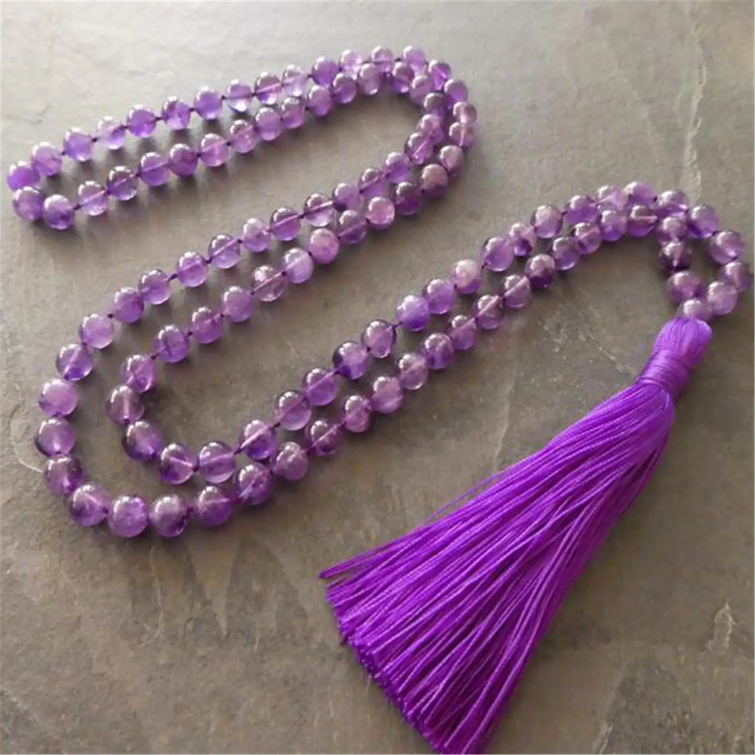 8Mm Amethyst 108ลูกปัด Handmade พู่สร้อยคอจิตวิญญาณทิเบตโยคะสวดมนต์ Spiritua พระพุทธศาสนา