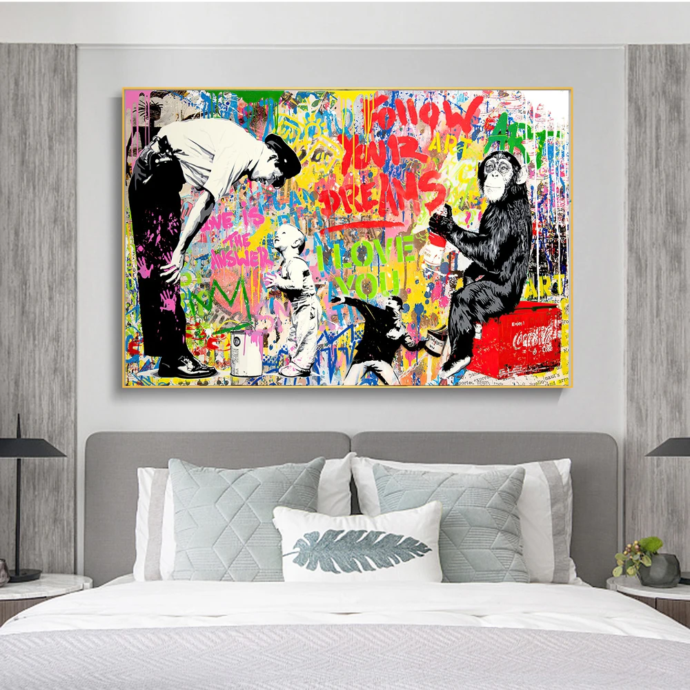 

Banksy Monkey Graffiti Art Inspirational Canvas Paintings on the Wall Art Posters and Prints Street Art Pictures Home Decoration