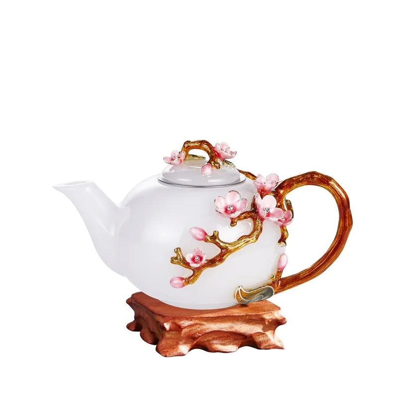 Wholesale Tea Set Gift Enamel Arts and Crafts Decoration Artificial Jade Teapot And Cup Sets For Home Office Decor