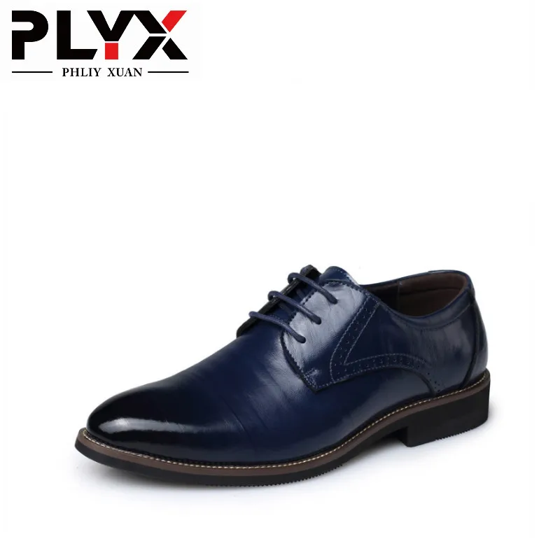 PHLIY XUAN New 2019 Men Dress Shoes Leather Formal Wedding Shoes Oxford Office Shoes Zapatos Hombre Brown Shoes Plus Size 38-48