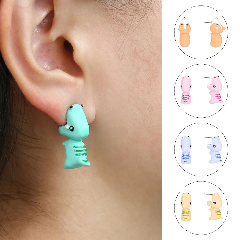 Coconal Cute Animal Bite Earring 4 Colors Cartoon Animal Earrings Tyrannosaurus Bite Earrings Dinosaur Earrings Party Fun Gifts