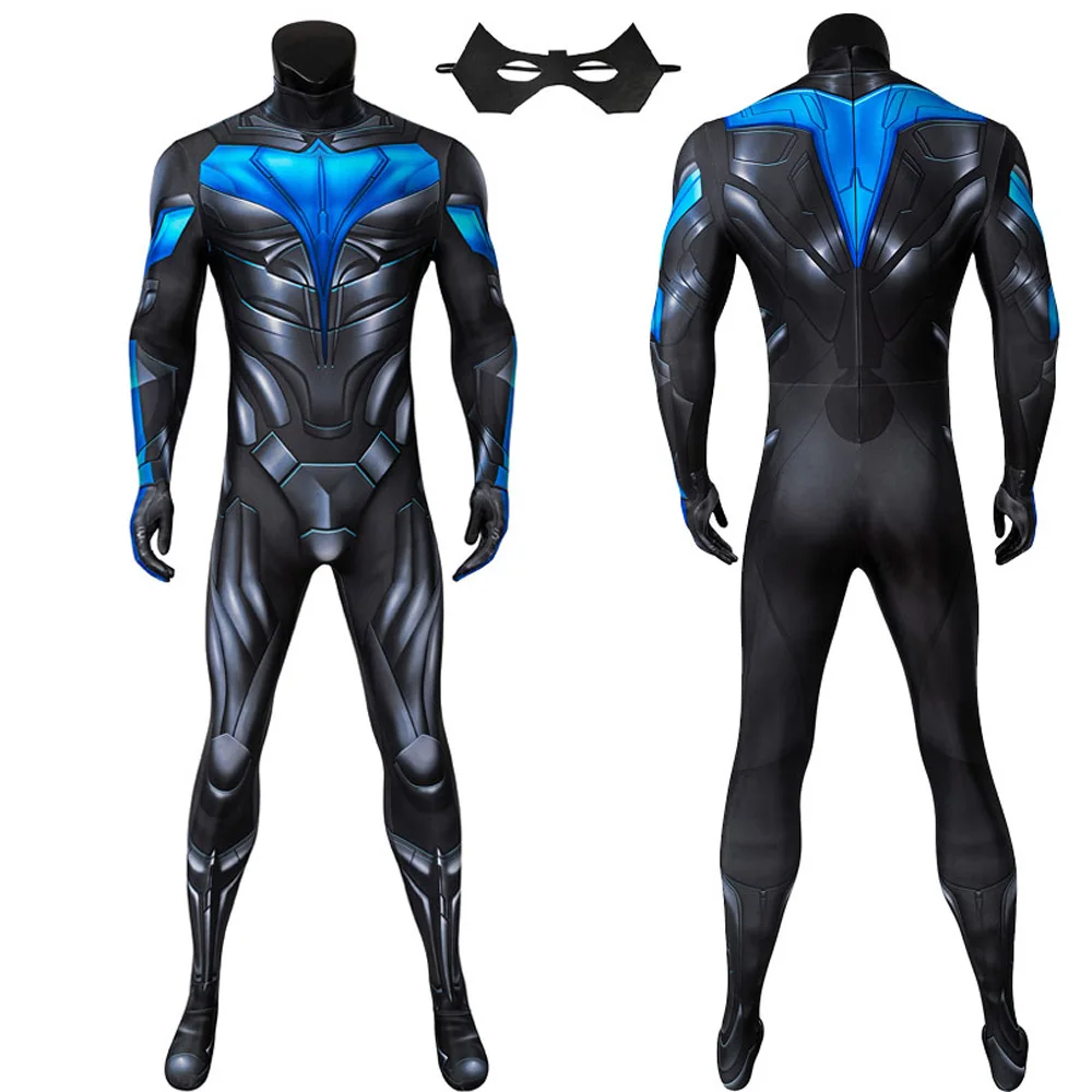 성인 슈퍼 히어로 Titans Nightwing Jumpsuit 코스프레 의상 Zentai Bodysuit Jumpsuit 할로윈 Masquerade Bodysuit With Eye Mask