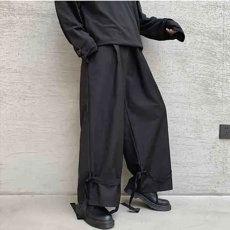 

2022 Men's trousers spring autumn personality bandage slacks men's slacks large size black youth Yamamoto style stage outfit