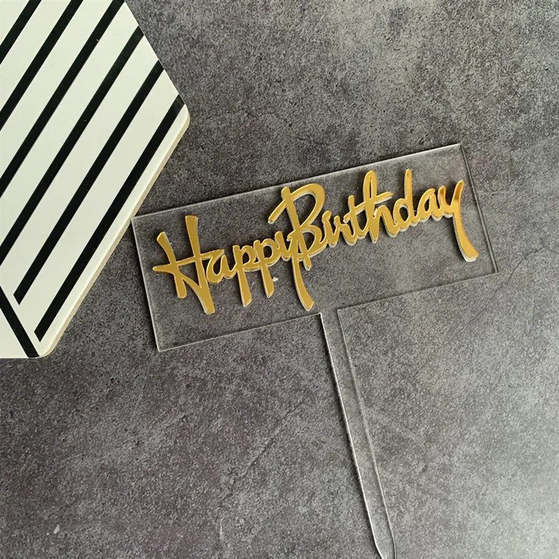 New Happy Birthday Acrylic Cake Topper Gold Silver Cupcake Topper For Kids Girls Birthday Party Cake Decorations Baby Shower