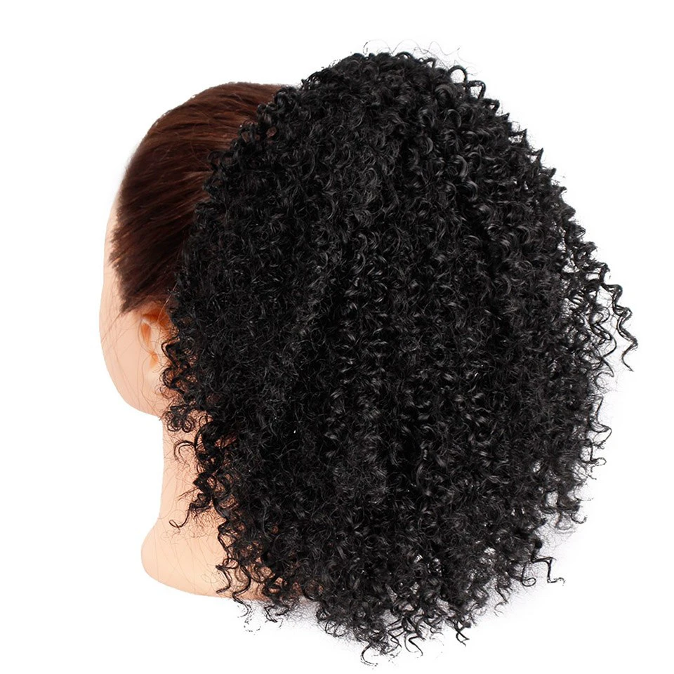 Afro Verworrene Lockige Synthetische Pferdeschwanz Puff Haar Brötchen Pferdeschwanz Haar Verlängerung Kordelzug Kurze Afro Pony Schwanz Clip in auf Haar brötchen