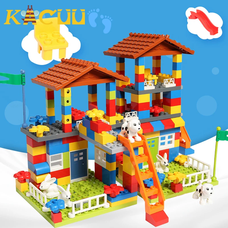 Big Particle Roof Blocks City House Big Size Assembly Slide Figures Building Blocks Castle Brick Toys For Children Kids Gift