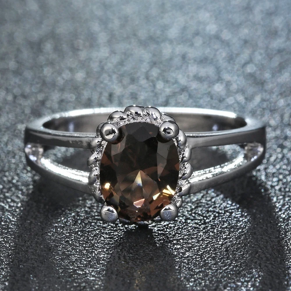 Women Fashion Oval Cut Brown Zircon Rings Wedding Engagemebt Jewelry Set Party Size 5/6/7/8/9/10/11/12