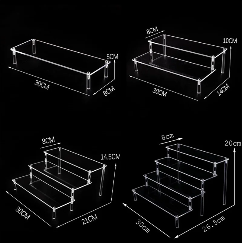 Acrylic Display Stand for Mini Action Figures Toy Model Stand Holder Rack Transparent Doll Pottery Clay Figurine Ladder Shelf