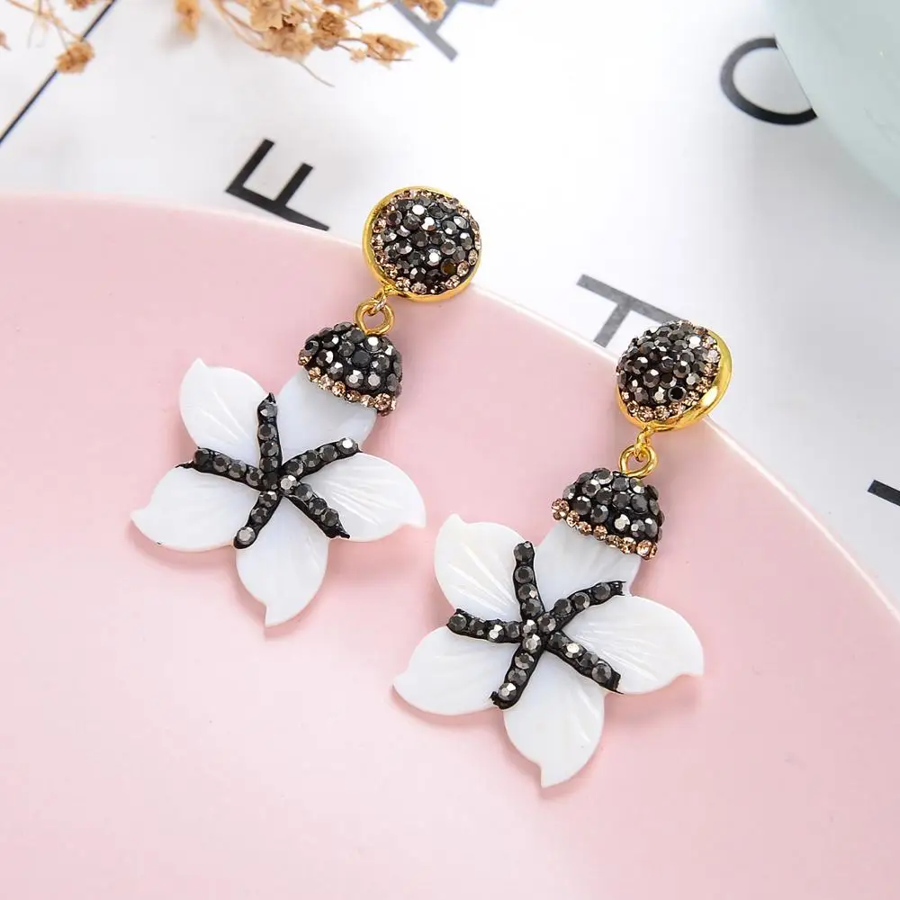 2020 New Design Bohemia Earring Black Rhinestone Natural Shell Flower Drop Earrings For Women Fashion Jewelry Kolczyki Wiszace