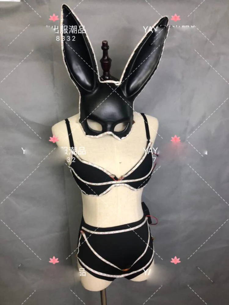 bikini luminoso a led sexy + maschera da coniglio bar party femminile dj ds abbigliamento da prestazione LED costume da coniglio Costumi da discoteca gogo