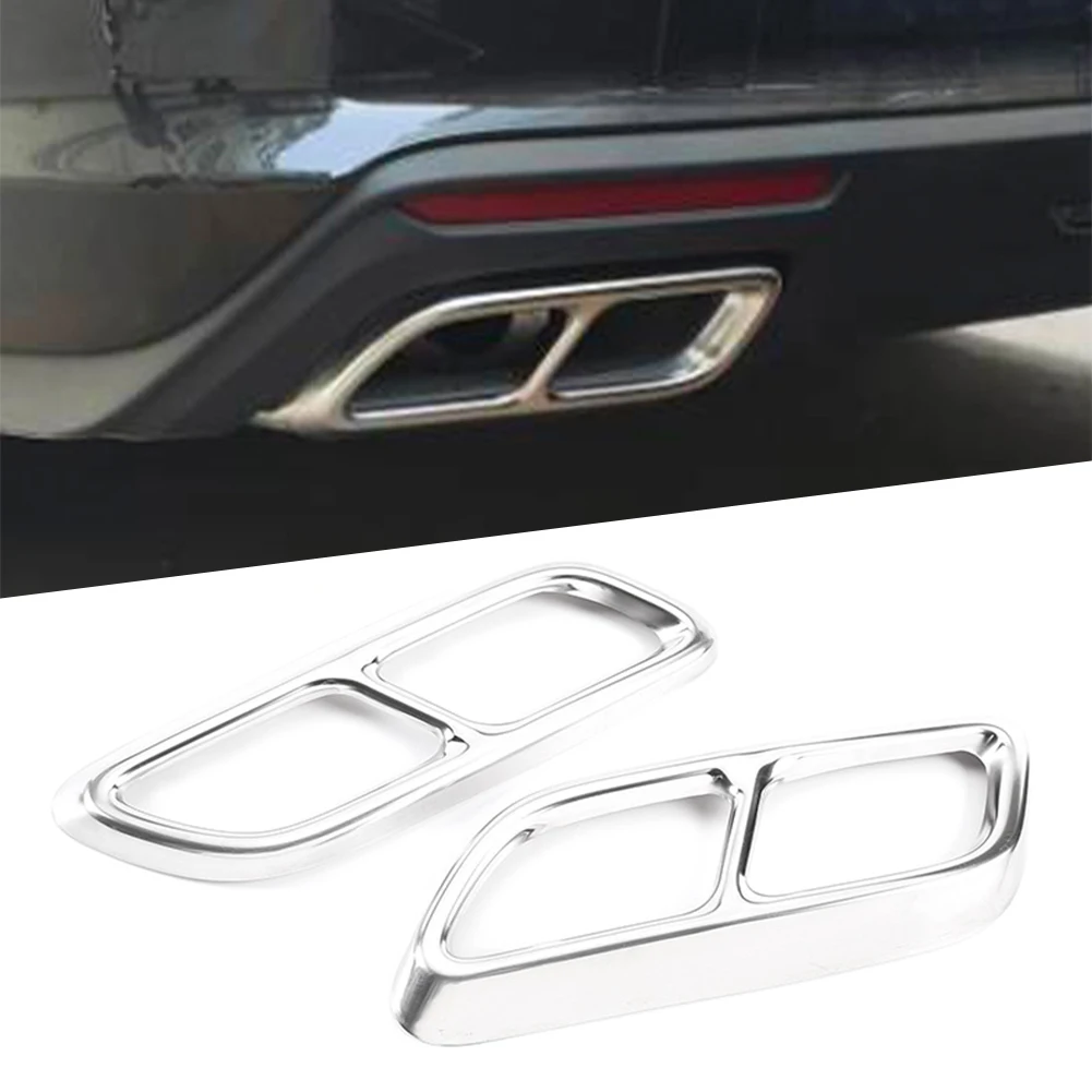 2Pcs Car Rear Exhaust Muffler Tail Pipe Cover Trim For Cadillac CT5 2020 2021 Silver Stainless Steel Good Quality Parts