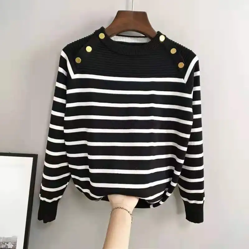 Women\'s striped autumn sweater jumper female casual O neck long sleeve chic casual sweater female high jumper