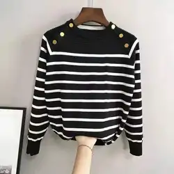 Women's striped autumn sweater jumper female casual O neck long sleeve chic casual sweater female high jumper