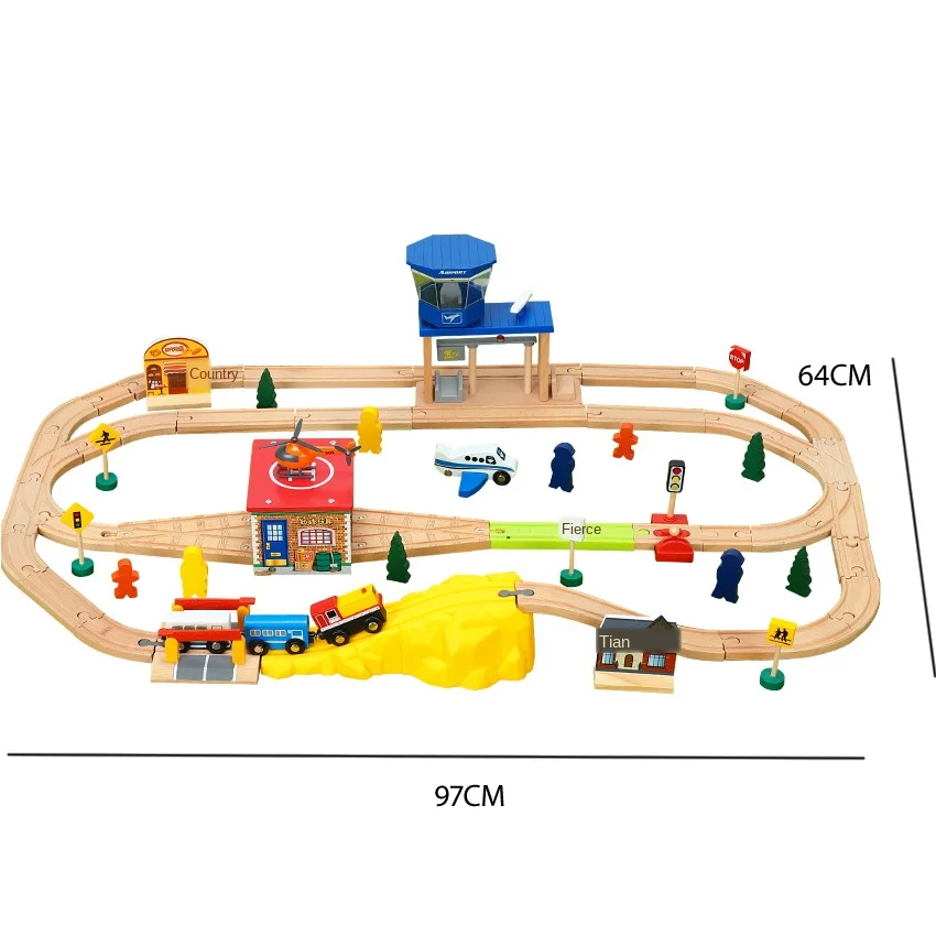 

Children Assemble Rail Car Toy Airport Transport Train Wooden Track Set Compatible With Wooden Tracks And Electric Trains PD17