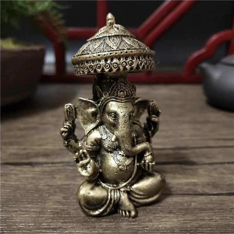 Lord Ganesha Buddha Statues Home Decoration Bronze Color Resin Elephant Hindu God Sculpture Figurines Ornaments Lucky Gifts