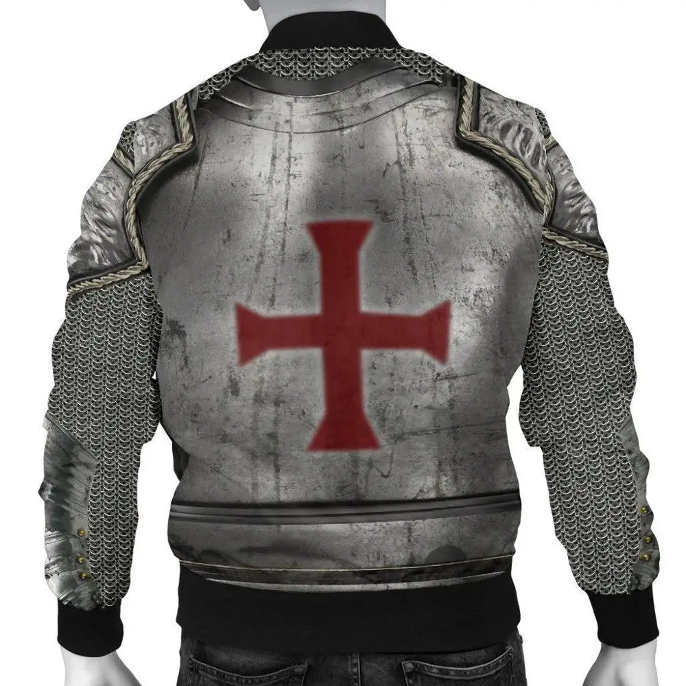 Men's Warm Bomber Jacket Knights Templar Armor 3D Printed Thick winter Long Sleeve pocket outwear Unisex Casual Zip Jacket