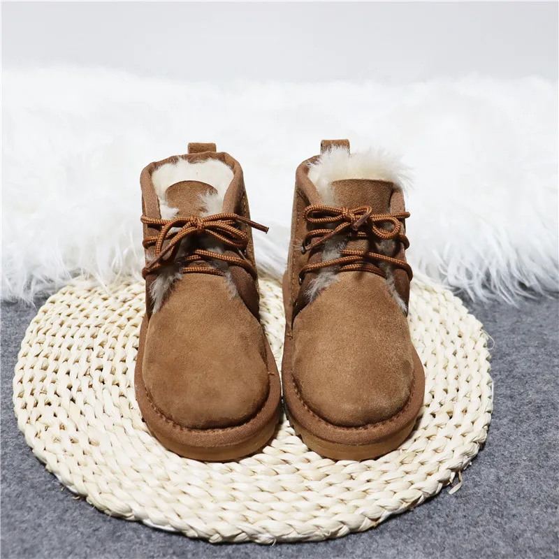 2022 New Style Genuine Sheepskin Leather Kids Snow Boots 100% Natural Fur Ankle Snow Boots Warm Wool Boys Girls Winter Boots