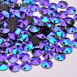 JUNAO High Quality 10 12 16 18mm Sew On Purple AB Resin Crystal Sewing Rivoli Rhinestone Flatback Scrapbook Strass Stones Crafts