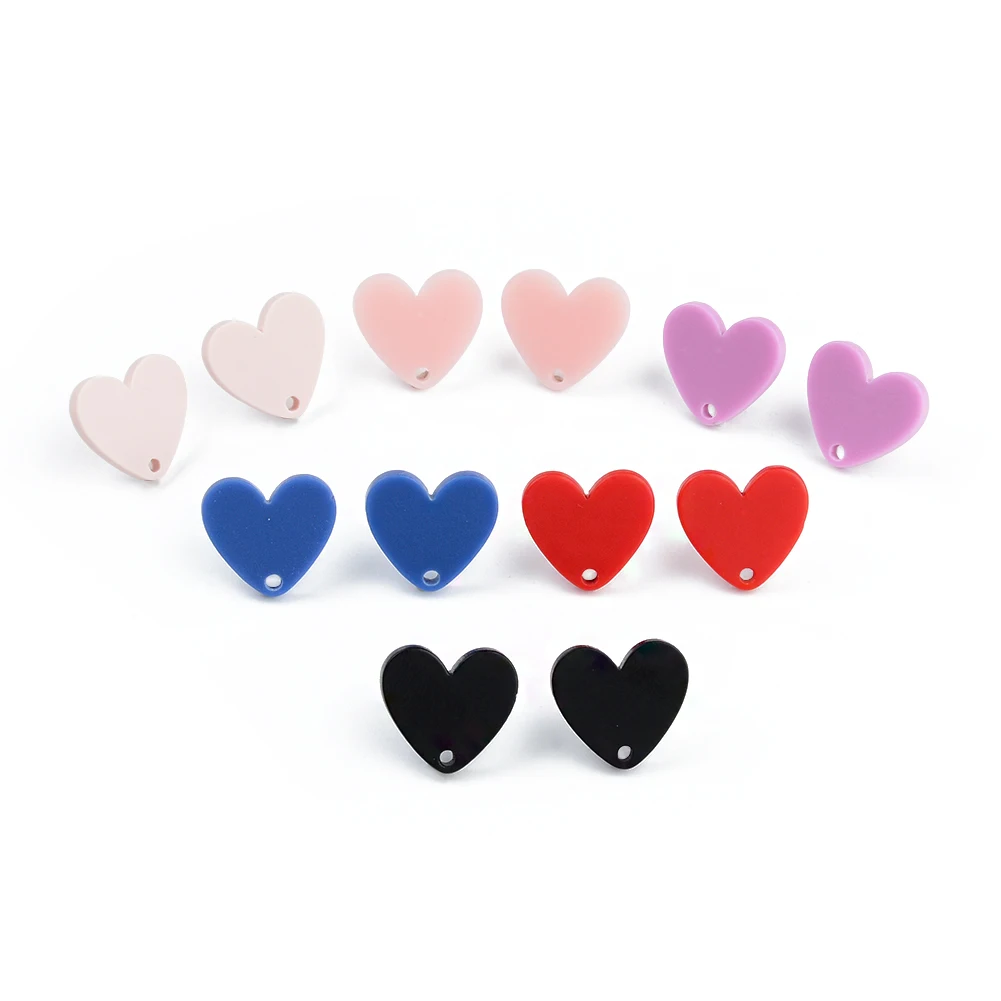 20pcs 14*15.5mm 925 Silver Needle Stud Earrings Colorful Heart Shape  Acrylic Helix Cartilage Tragus Lobe Ear Piercing Jewelry