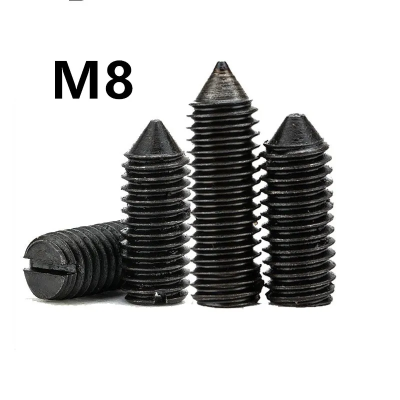 100/200PCS M8x8/10/12/15/20/25mm GB71 DIN553 Black Carbon Steel slotted set screw with cone point