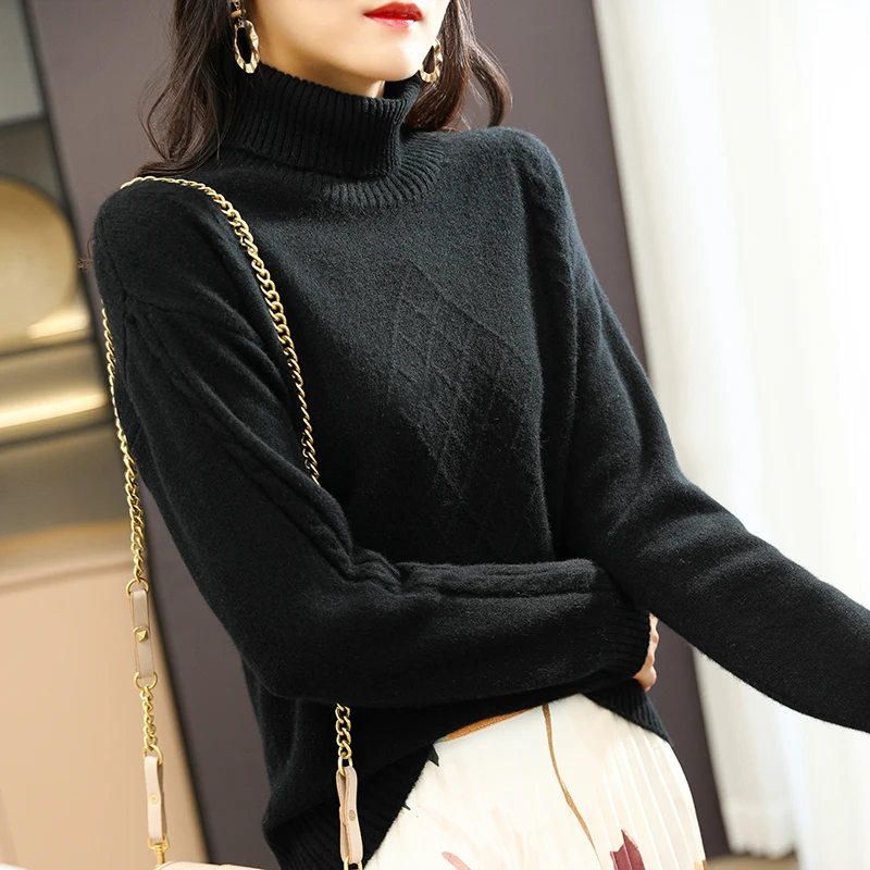 Women Sweater 100% Pure Wool Knitted Jumpers High Collar Soft and Best Quality Pullovers Female Long Sleeve Thicker Knitwears