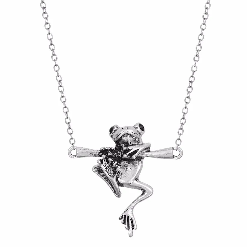 Cxwind Cute Baby Frog on a Branch Animal Charm Necklace Adorable 3D Frog Pendant Necklace Jewelry Collar Accessories Pendant