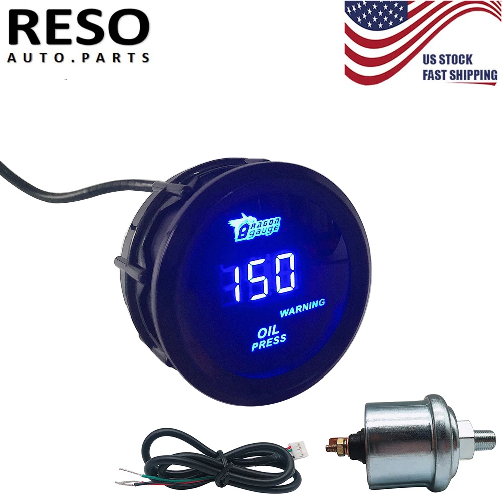 

RESO-Universal 2" Digital LED Electronic Oil Pressure Gauge With Sensor Meter Kit 52mm Black