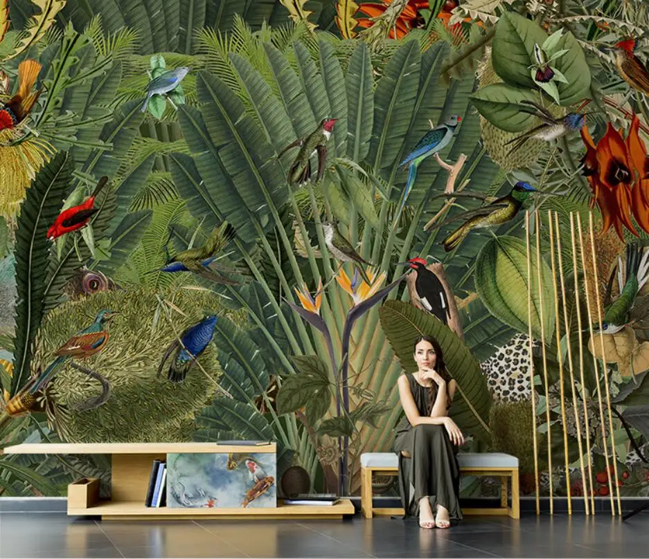 

beibehang Custom Tropical plants and animals Southeast Asia wallpaper landscape forest TV sofa backdrop wall paper bedroom decor