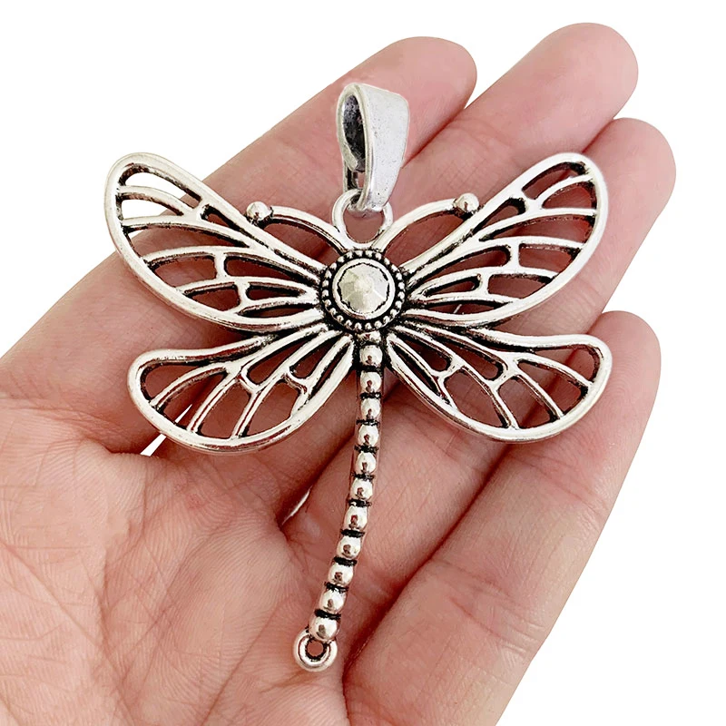 3 x tybetański srebrny duży Hollow filigran Dragonfly Charms zawieszki na naszyjnik komponenty do wyrobu biżuterii 66x60mm