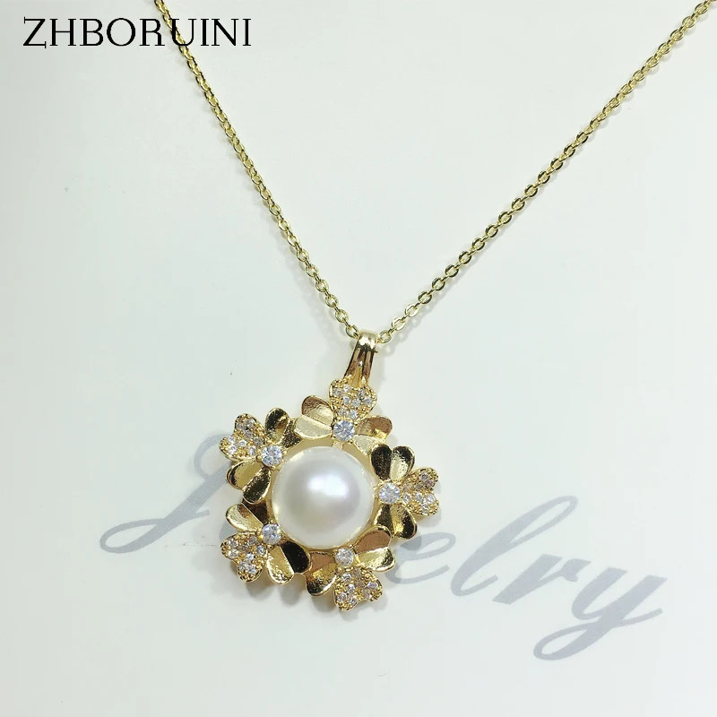 

ZHBORUIN Wholesale Price Gold Color Charm Chain Necklace 100% Natural Freshwater Pearl Pendant Flower Pearl Necklace Girl Gift