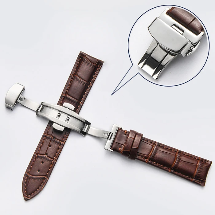 Watch Strap Genuine Leather Watchband With Butterfly Clasp Bands Croco Grain Bracelet sized in 14 16 18 19 20 21 22 24 mm