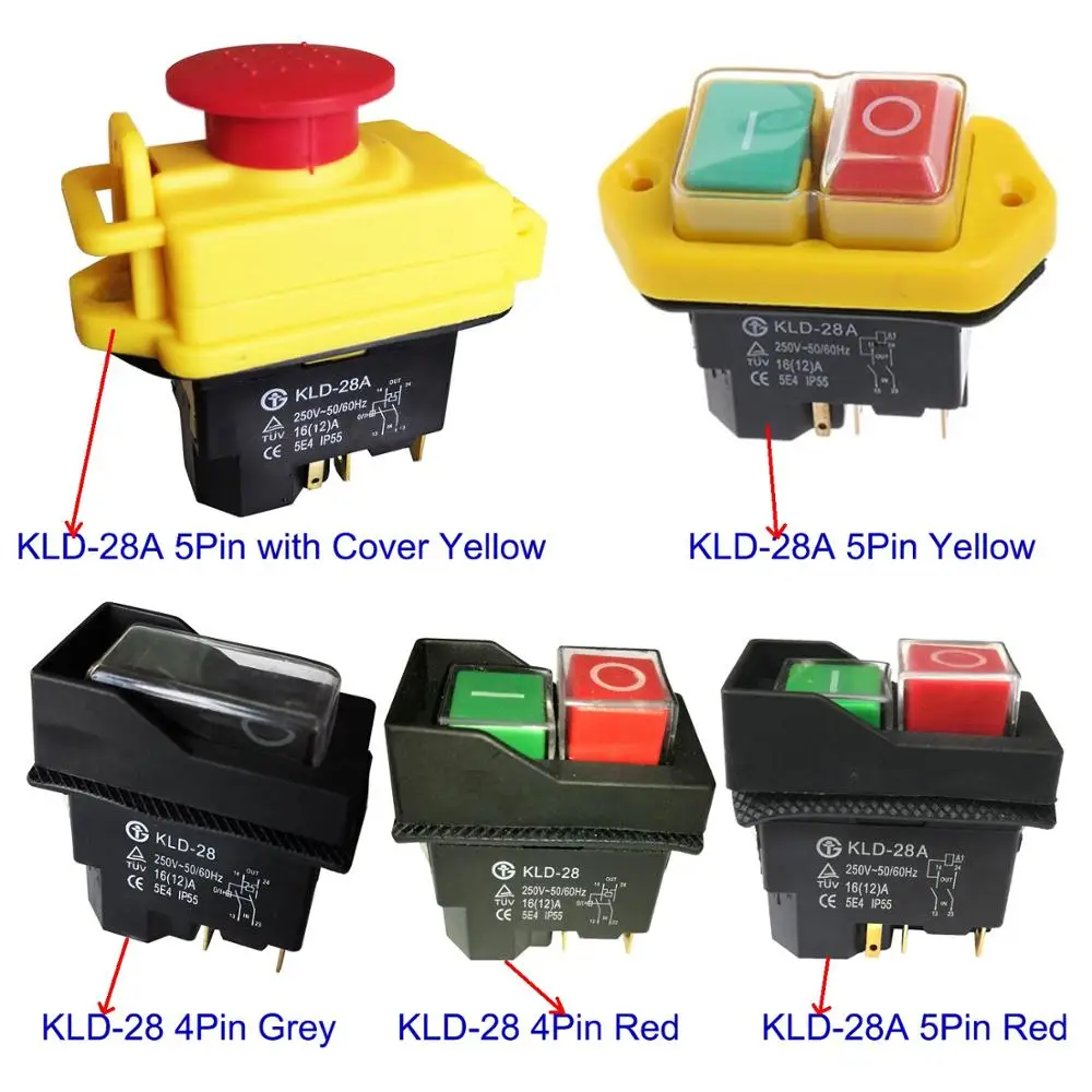 KLD-28 KLD-28A 4Pin 5Pins 250V wodoodporne elektromagnetyczne przełączniki przyciskowe elektryczny przełącznik przyciskowy bezpieczeństwa do krajalnicy