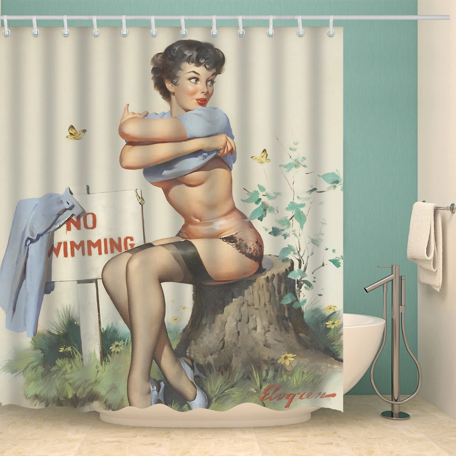 American Girl printed 3D Sexy Shower curtains with 12 hooks waterproof polyester fabric washable bathroom Bath Curtain