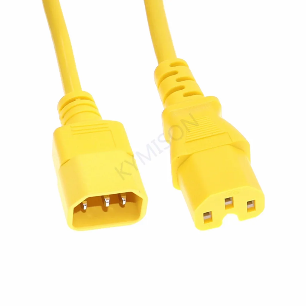 C14-C15 Power Cord, IEC 320 C14 Male To C15 Female Extension Cable 1.8m 6ft Black Yellow 10A 250V