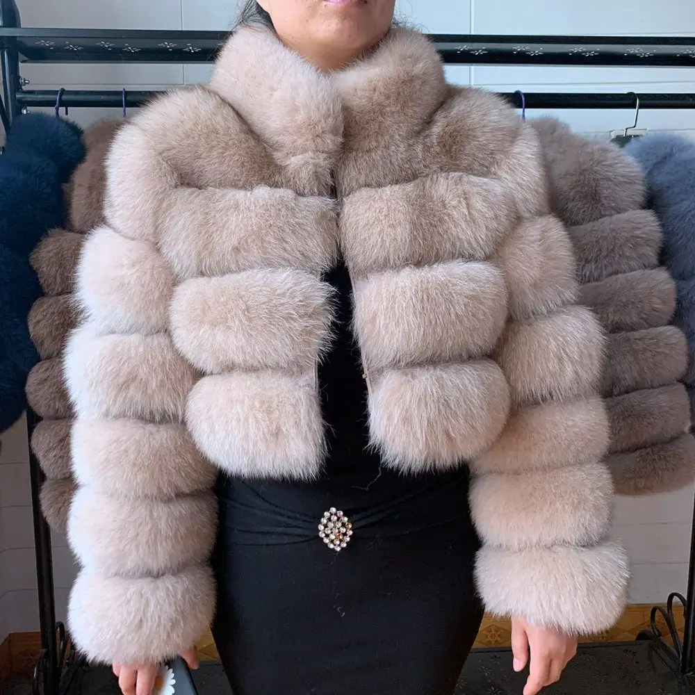 2021 NEW Natural Short Real Fox Fur Coat For Women With Stand Collar Thick Warm Winter Genuine Fox Fur Jacket High Quality Fur