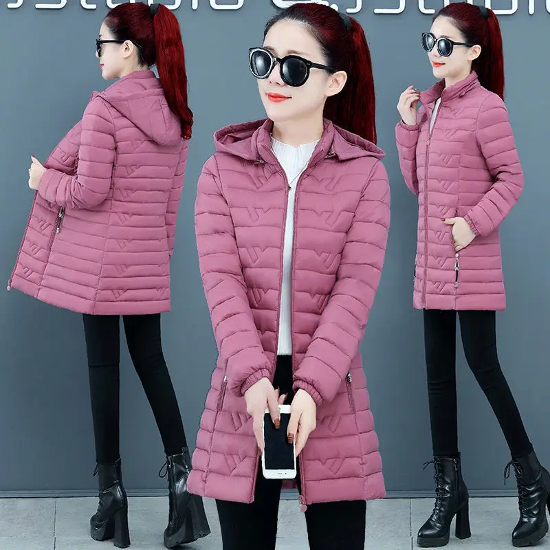 

6XL Thin Down Jacket Women 2023 Autumn Winter Slim Long Hooded Warm Coat Female Down Cotton Parkas Womens Outwear Q103