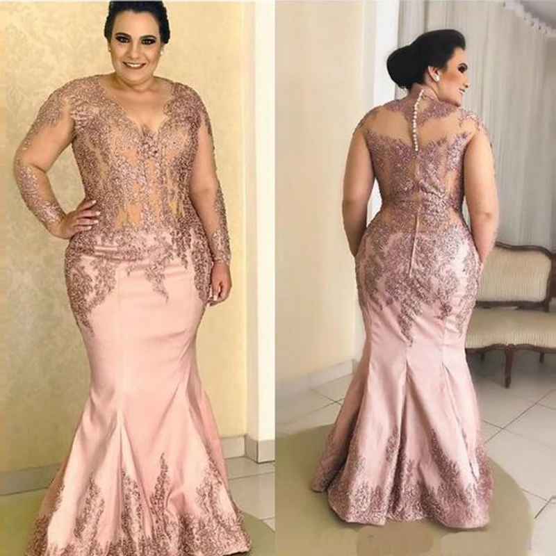 Wholesale Blush Pink Lace Mother of the Bride Dresses Mermaid Mother Gowns Long Sleeves Appliqued Wedding Party Gowns 2024