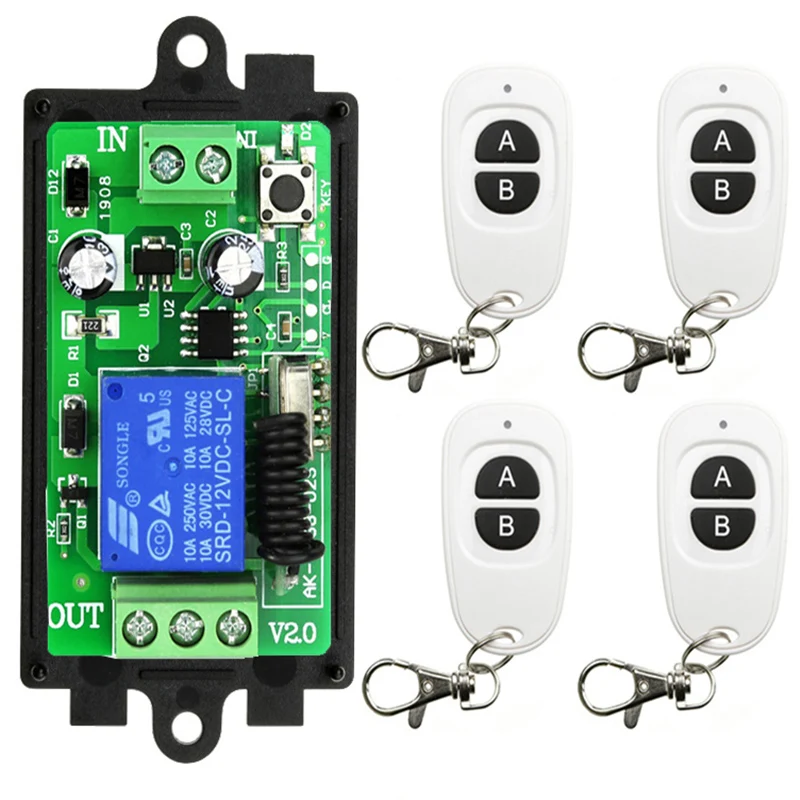 315/43mhz RF Remote Control Circuit Universal Wireless Switch DC 12V 24V 1CH rf Relay Receiver and Keyfob Transmitter for Garage