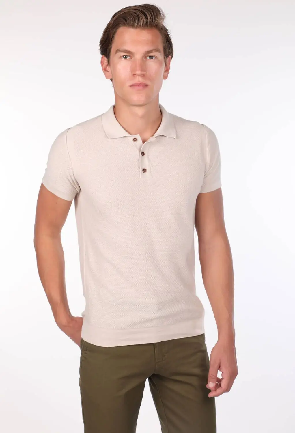 Polo Collar Knitwear Beige Men 'S T-Shirt