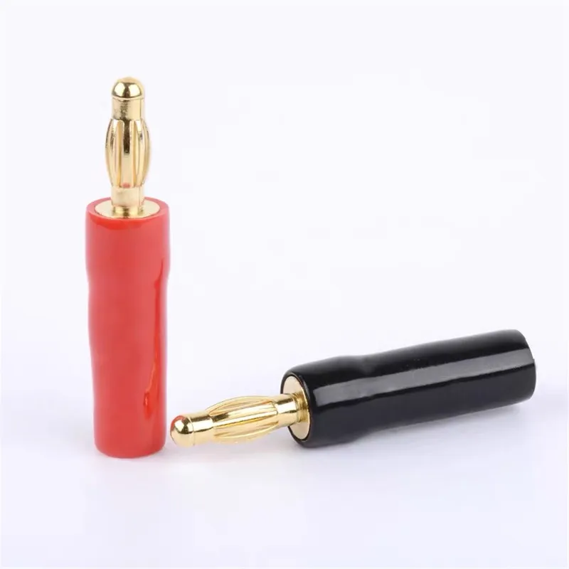 4Pcs/lot Banana Plug 4mm Gold Plated copper Speaker connector audio amplifier lantern plug Adapter High quality soft plastic she