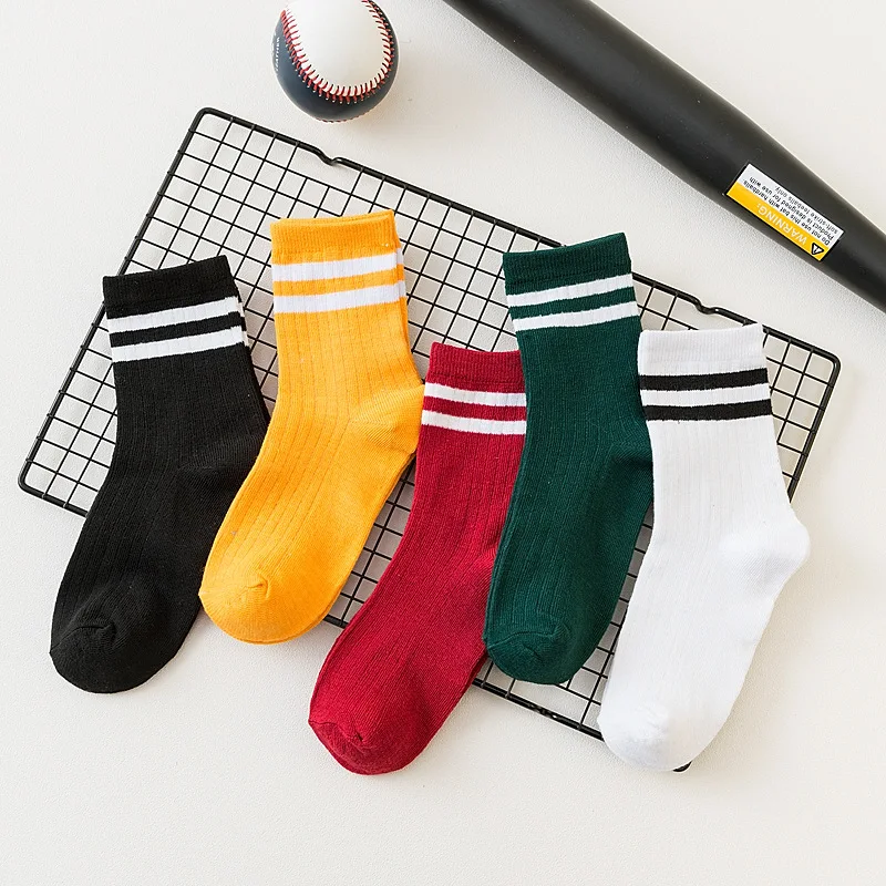 5 Pairs Fashion Women Socks Set 2 Bar Stripes Middle Tube Breathable Sports Long School Socks Pack Calcetines Skarpetki Damskie